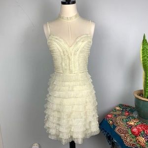 Free People Ivory Tiered Ruffle Fan Party Dress